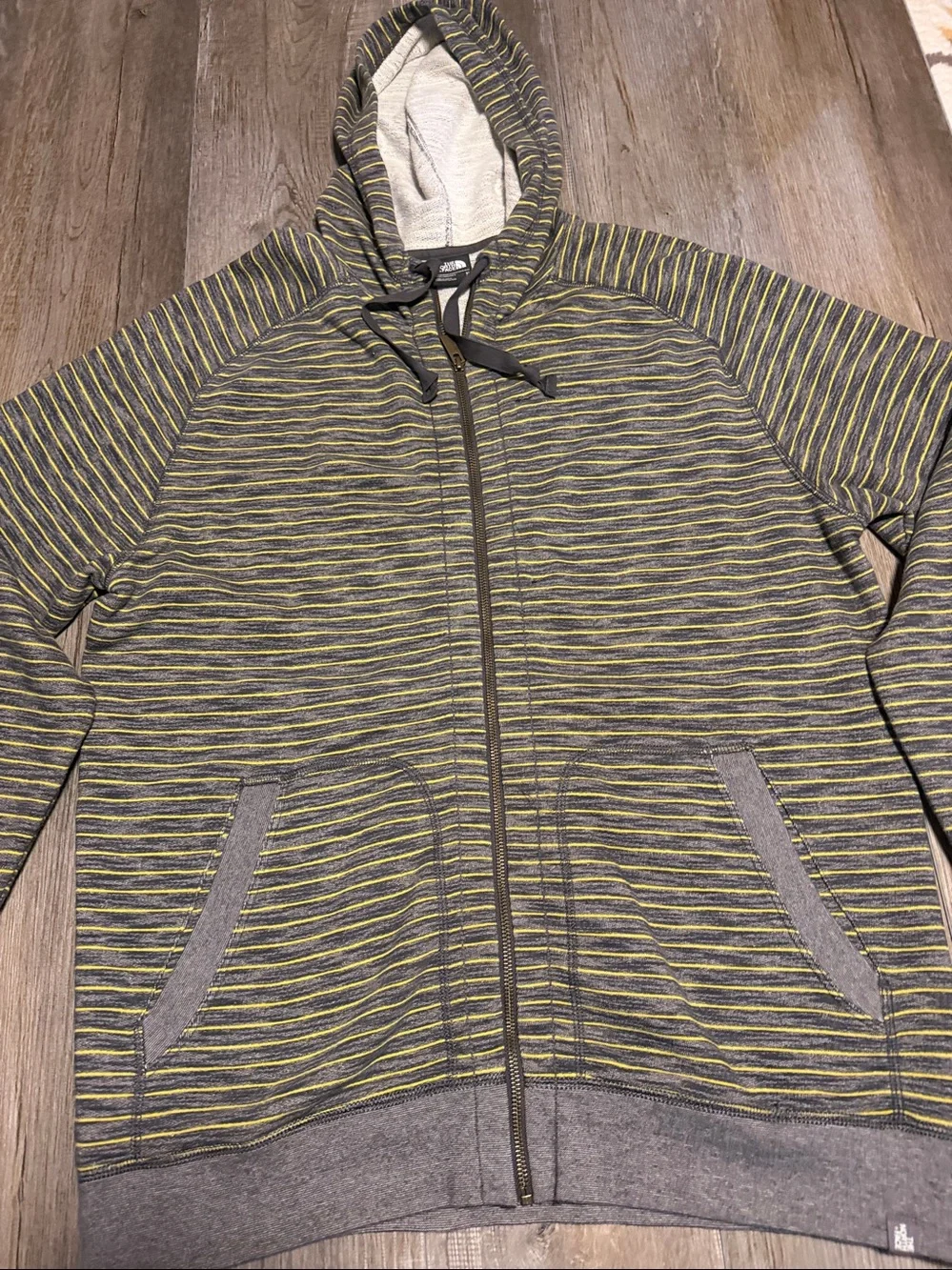 The North Face Men's Gray and Yellow Striped Zip-Up Hoodie NWOT